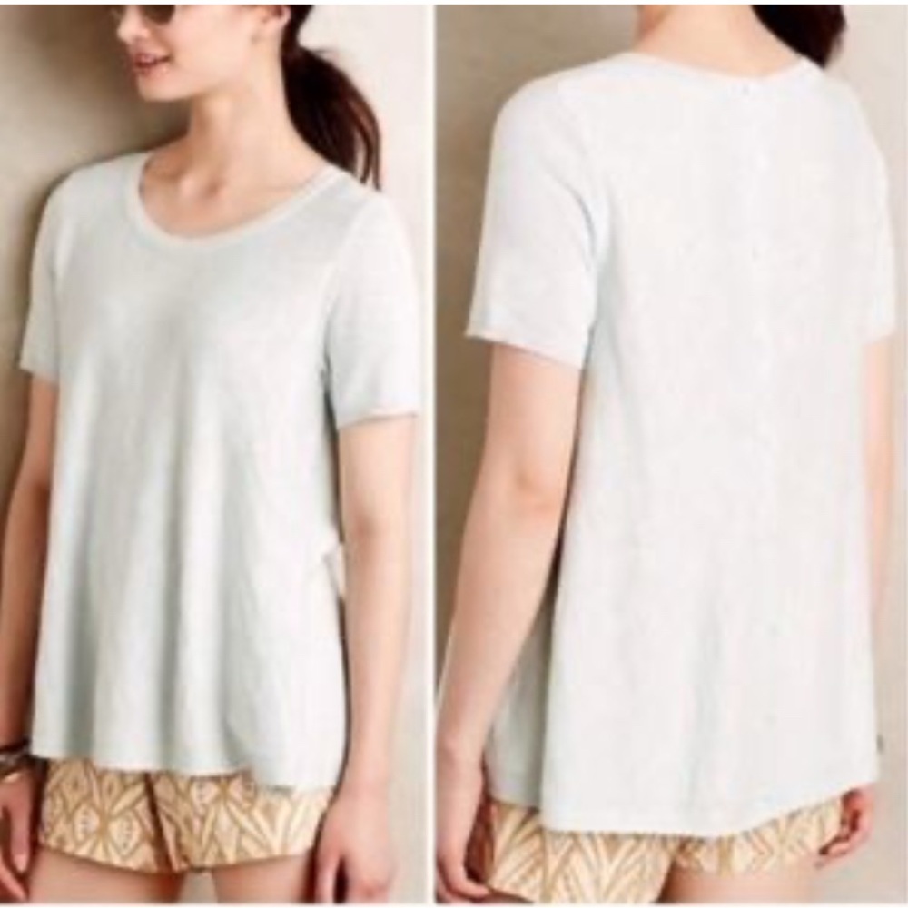 Moth Anthropologie Teal Knit A-line Button Detail Short Sleeve Tee Top XS